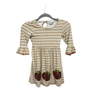 Rare Editions Autumn Sequin Pumpkin Thanksgiving Striped Dress Size 6 Girls